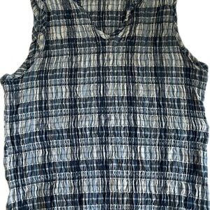 Y2K Crop Blue and White Plaid Stretchy SleevelesTop